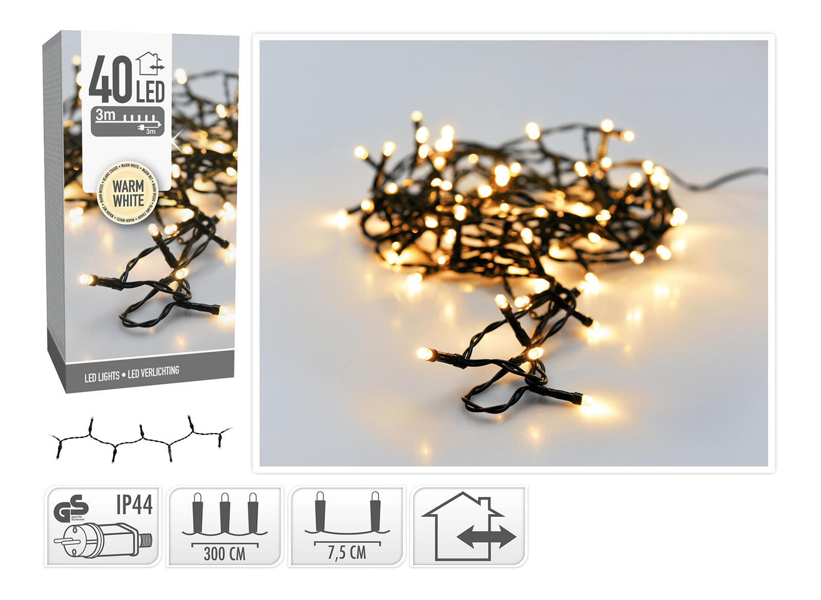osvětlení vánoční  3m 40LED teplá BÍ, ZE IP44 0.11 Kg MTA MAXMIX Sklad14 386918