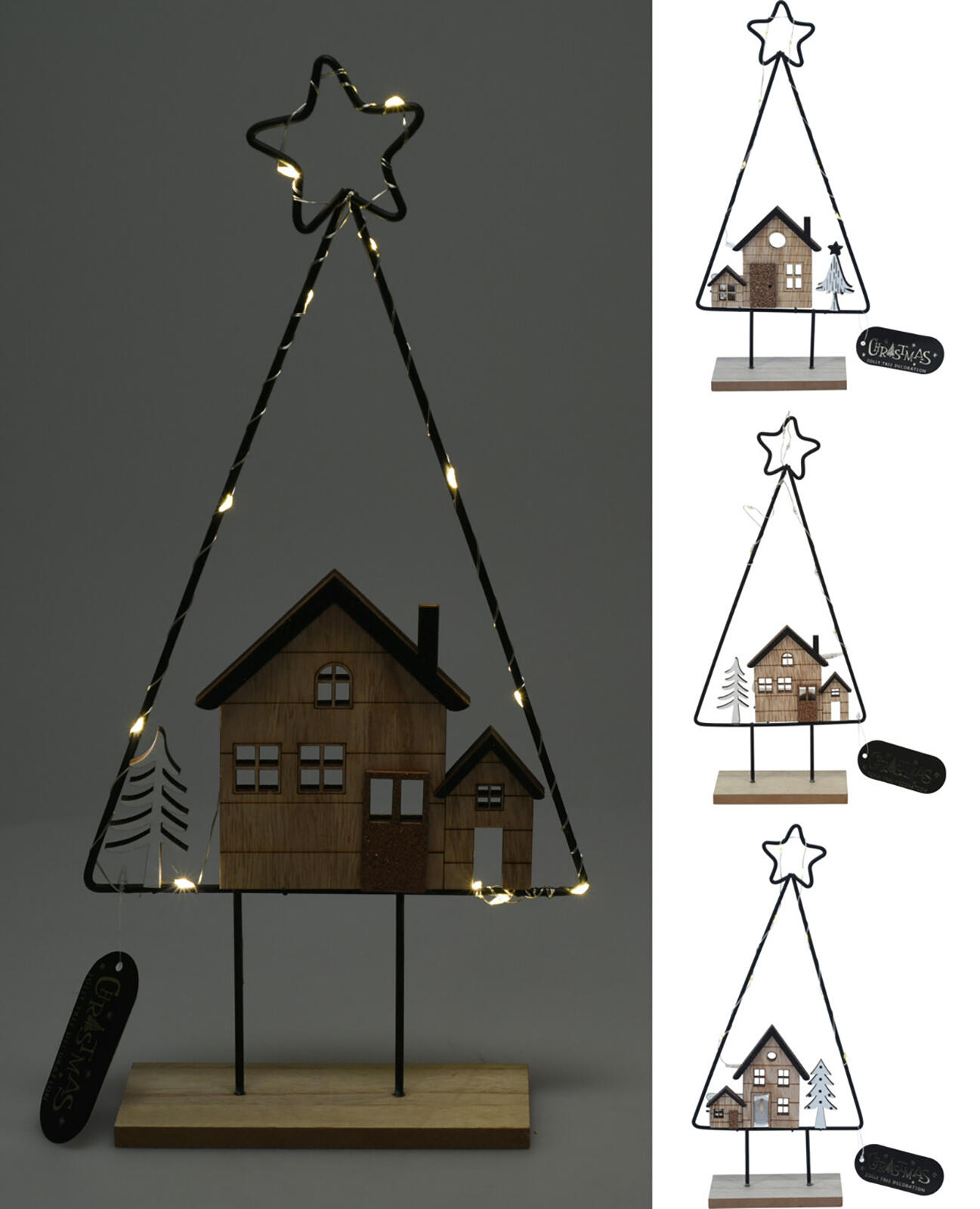 dekorace STROM S DOMEČKEM 10LED, 39cm kov/dřevo mix 0.13 Kg MTA MAXMIX Sklad14 386929