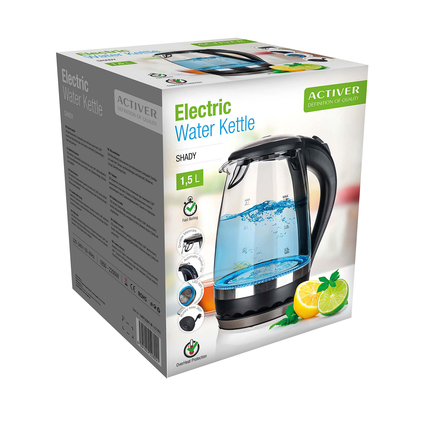konvice rychlovarná SHADY 1,5l skl./ČER LED 1850-2200W 1.18 Kg MTA MAXMIX Sklad14 370618 8591022528921