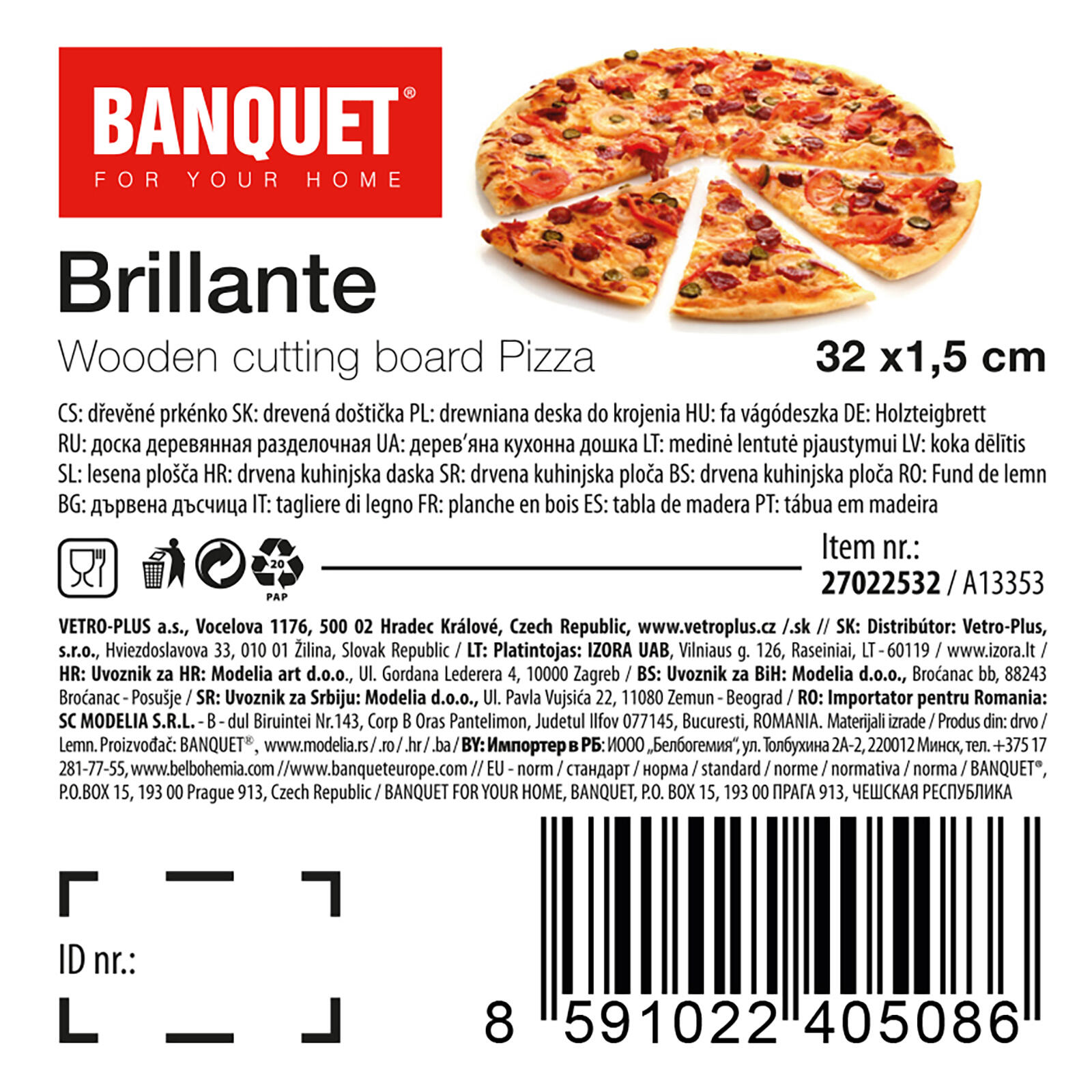 prkénko na pizzu pr.32x1,5cm BRILLANTE dřev. 0.84 Kg MTA MAXMIX Sklad14 267397