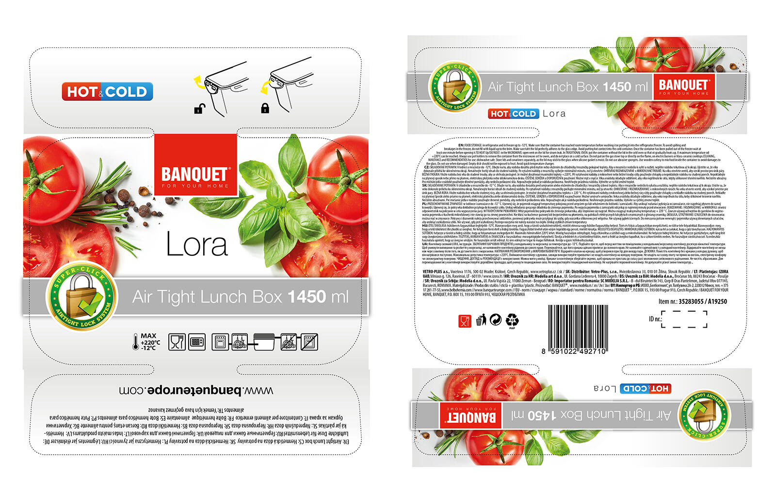 dóza LORA obdél. 1,45l 22,5x17,5x7cm skl.+PP víčko TRA/BORDO 0.95 Kg MTA MAXMIX Sklad14 267410