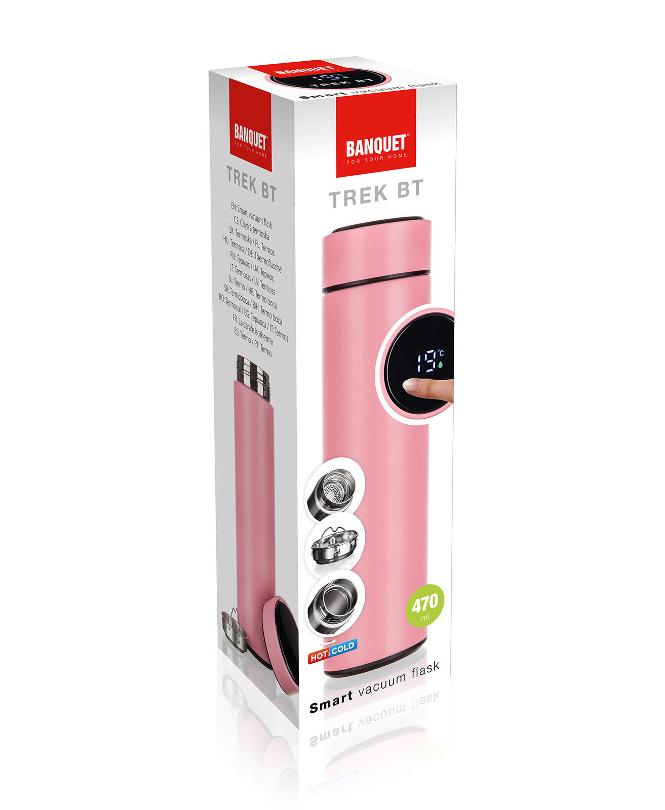 termoska 0,47l TREK, s teploměrem, nerez RŮŽ 0.31 Kg MTA MAXMIX Sklad14 267497