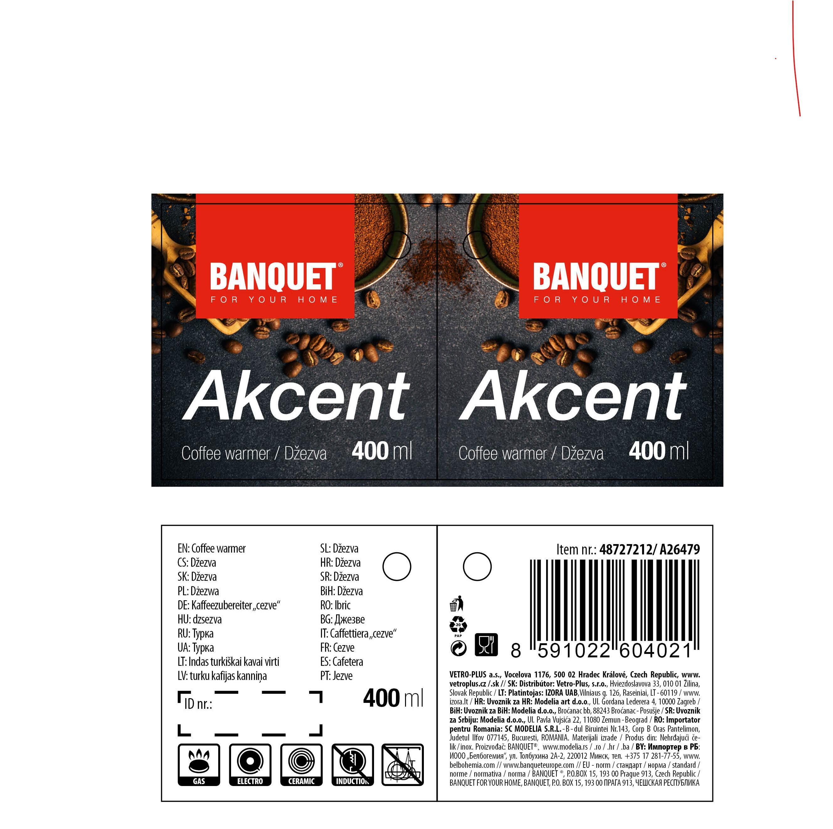 džezva 400ml AKCENT nerez 0.1 Kg MTA MAXMIX Sklad14 267135