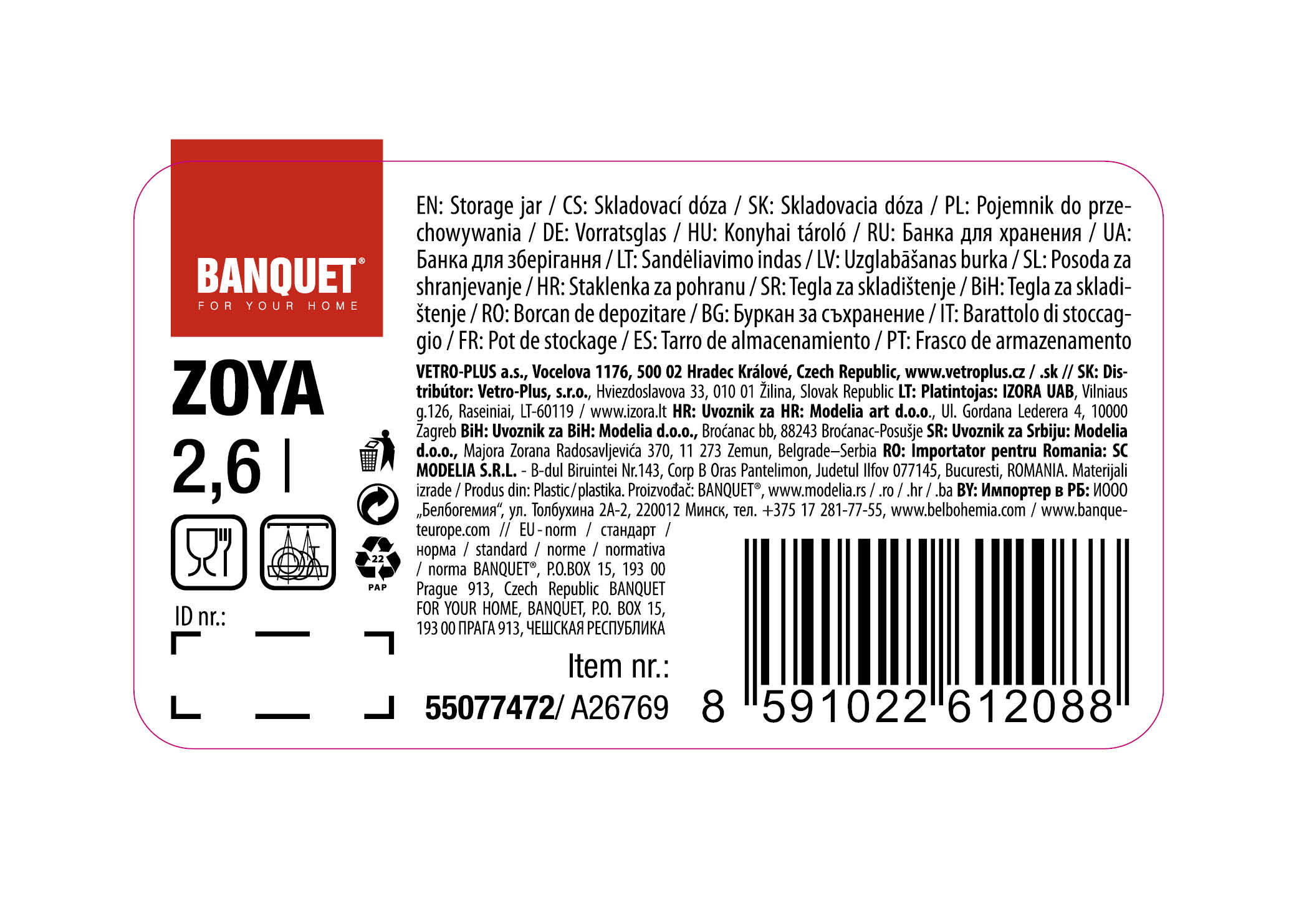 dóza s uchem 2,6l ZOYA PH