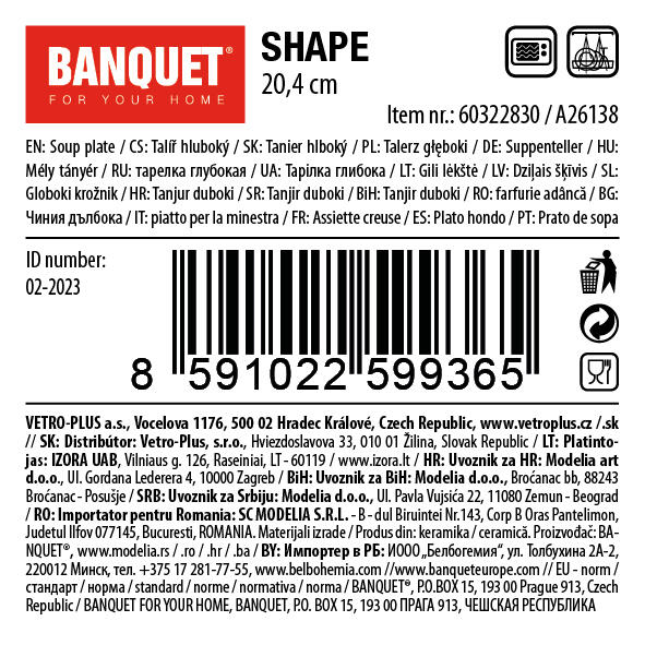 talíř hluboký 20,4cm SHAPE keramický 0.49 Kg MTA MAXMIX Sklad14 267157