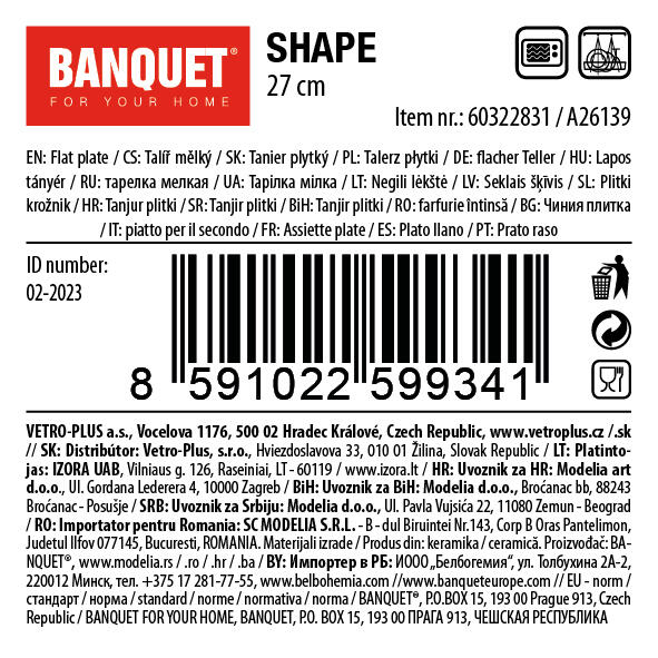 talíř mělký 27cm SHAPE keramický 0.81 Kg MTA MAXMIX Sklad14 267158