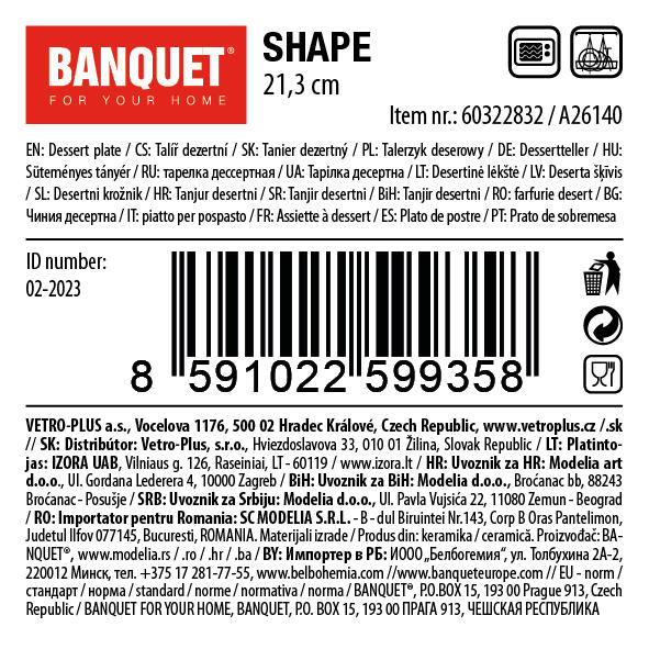 talíř dezertní 21,3cm SHAPE keramický 0.46 Kg MTA MAXMIX Sklad14 267159