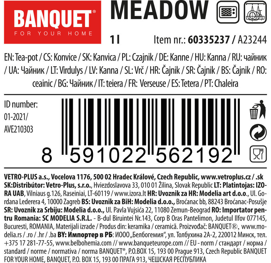 konvice 1l MEADOW keramická 0.54 Kg MTA MAXMIX Sklad14 267174