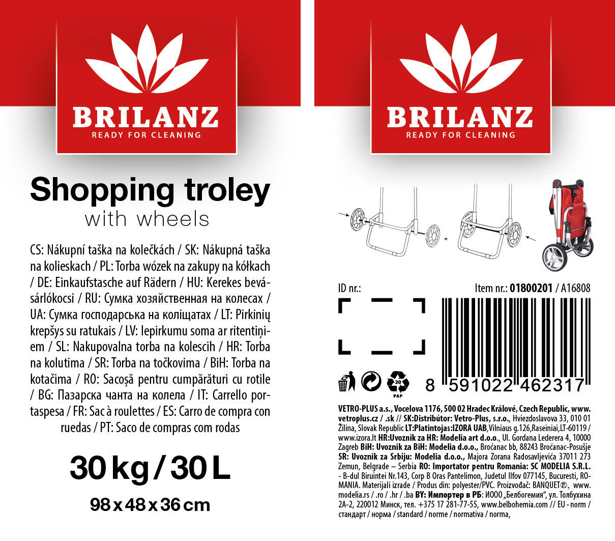 taška nákupní BRILANZ 30l, nosnost 30kg ČRV 2.34 Kg MTA MAXMIX Sklad14 267181