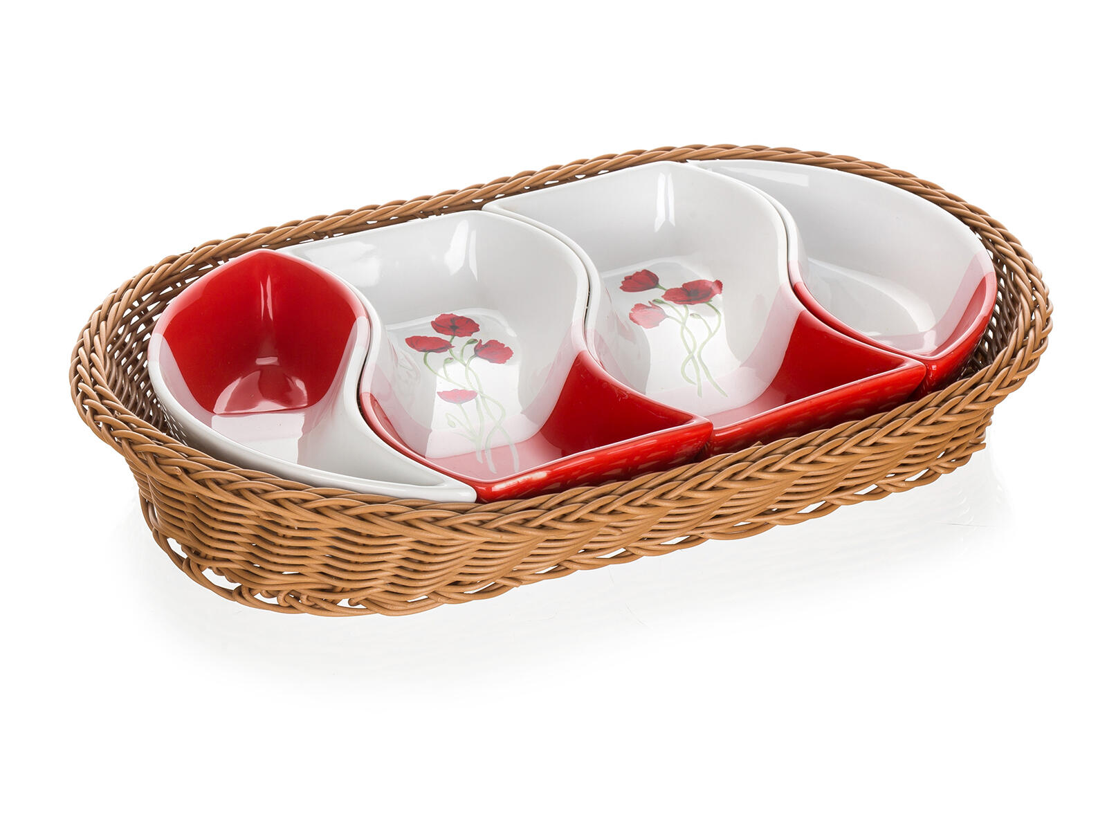 miska sada 4díl. 30,5x18,5cm RED POPPY, v košíku, keramika/proutí 1.21 Kg MTA MAXMIX Sklad14 267231
