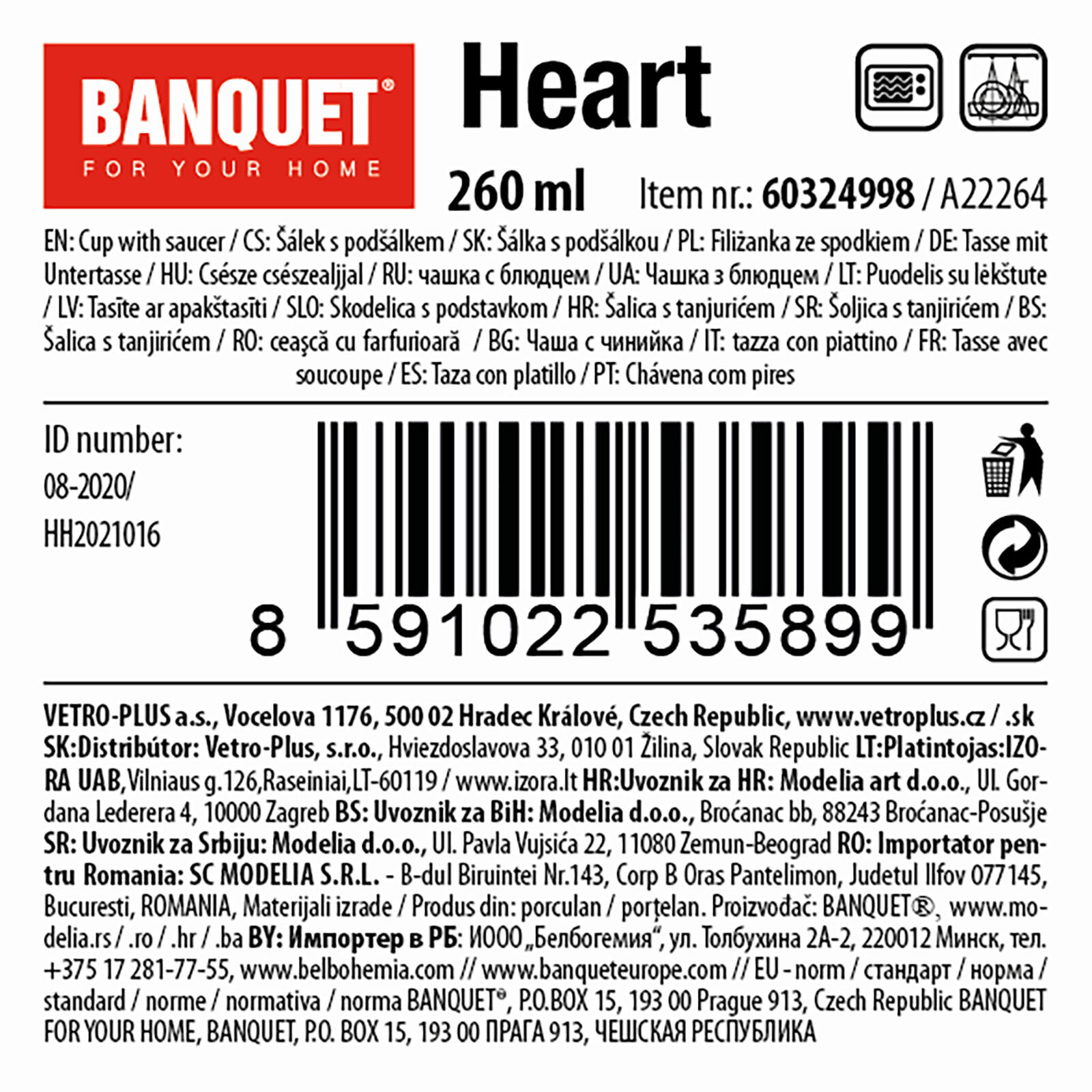 šálek + podšálek 260ml HEART RŮŽ keramický