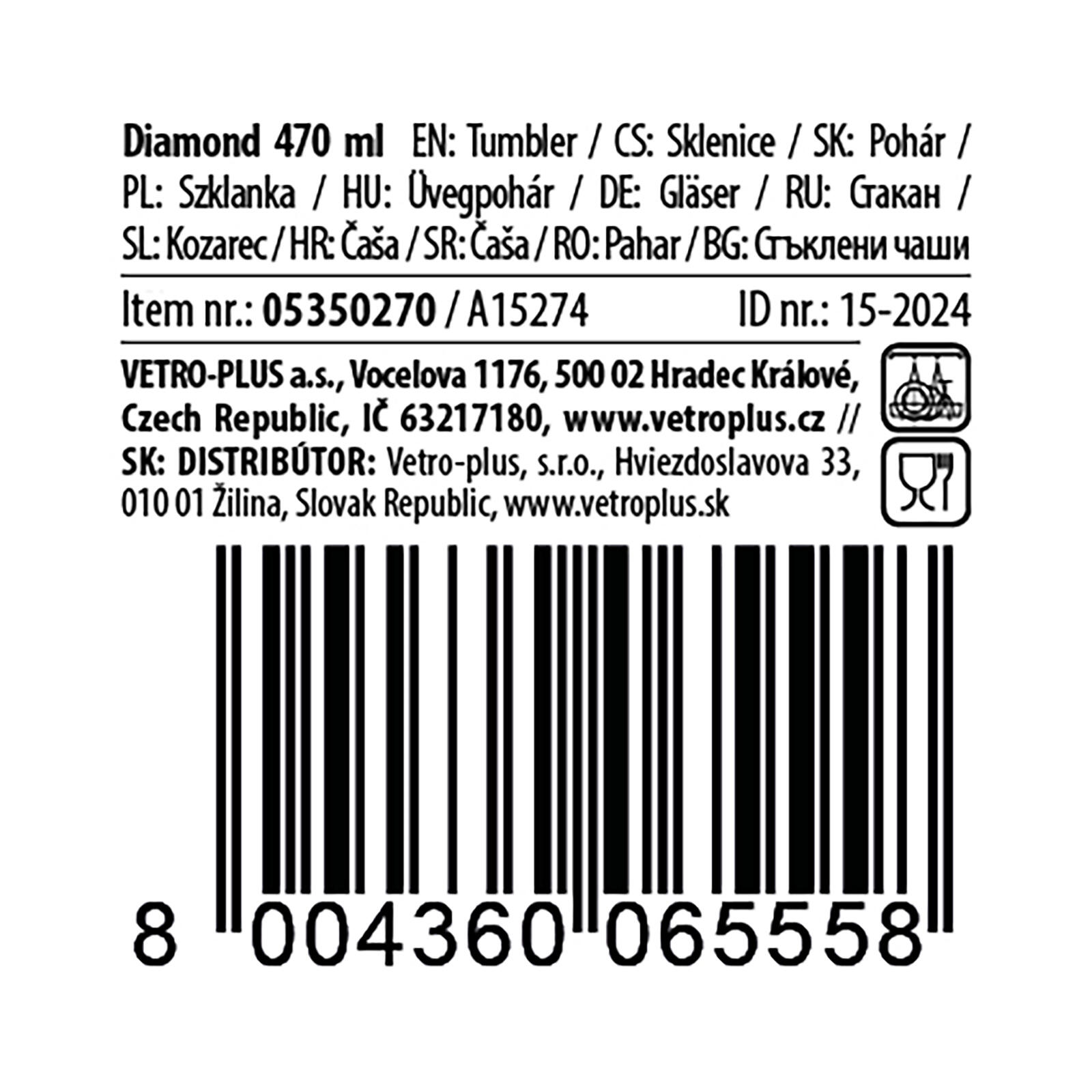 sklenice 470ml DIAMOND FI 0.42 Kg MTA MAXMIX Sklad14 267243