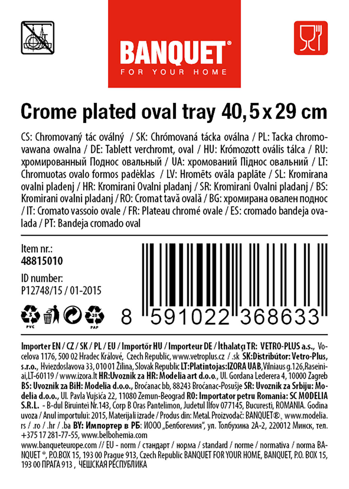 tác AKCENT 40,5x29cm ovál Cr