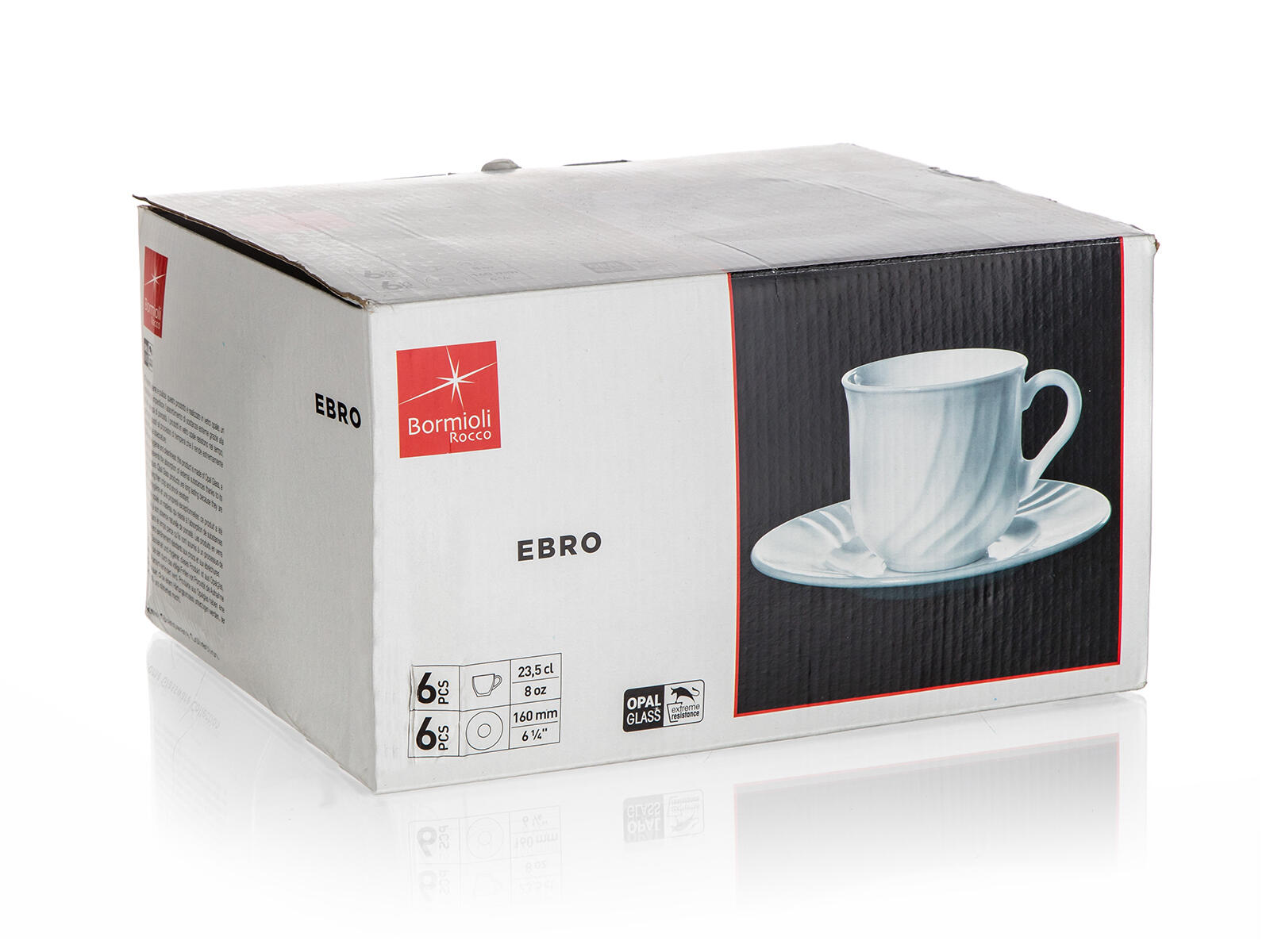 šálek + podšálek 250ml EBRO skleněný BÍ (6ks) 2.23 Kg MTA MAXMIX Sklad14 266143