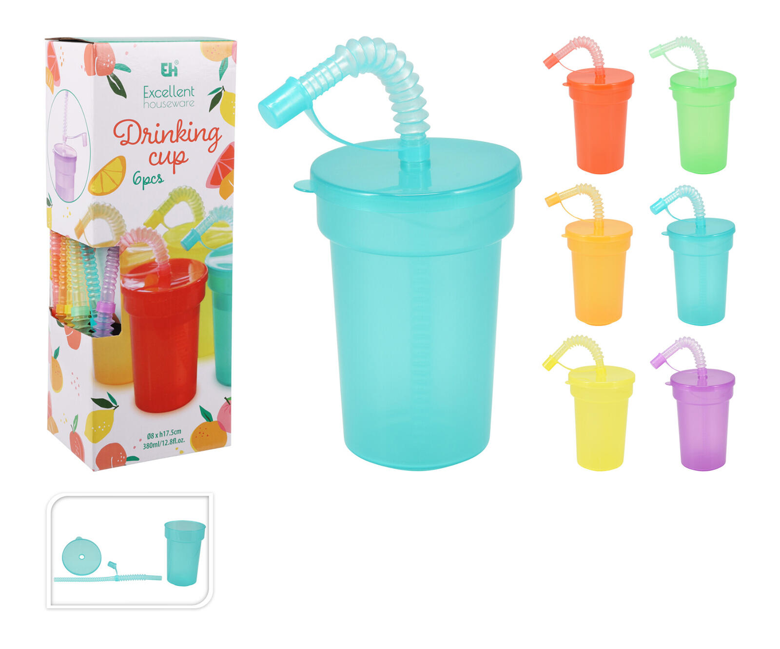 kelímek 380ml s víčkem a brčkem PH mix barev (6ks) 0.21 Kg MTA MAXMIX Sklad14 387089