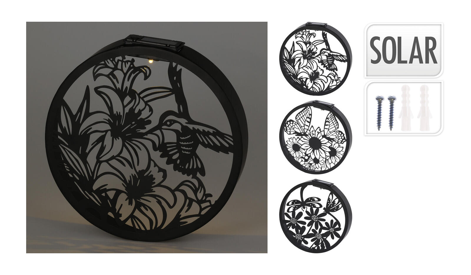 dekorace na zeď kruh.solární LED pr.25x5cm kov.ČER 0.26 Kg MTA MAXMIX Sklad14 387157