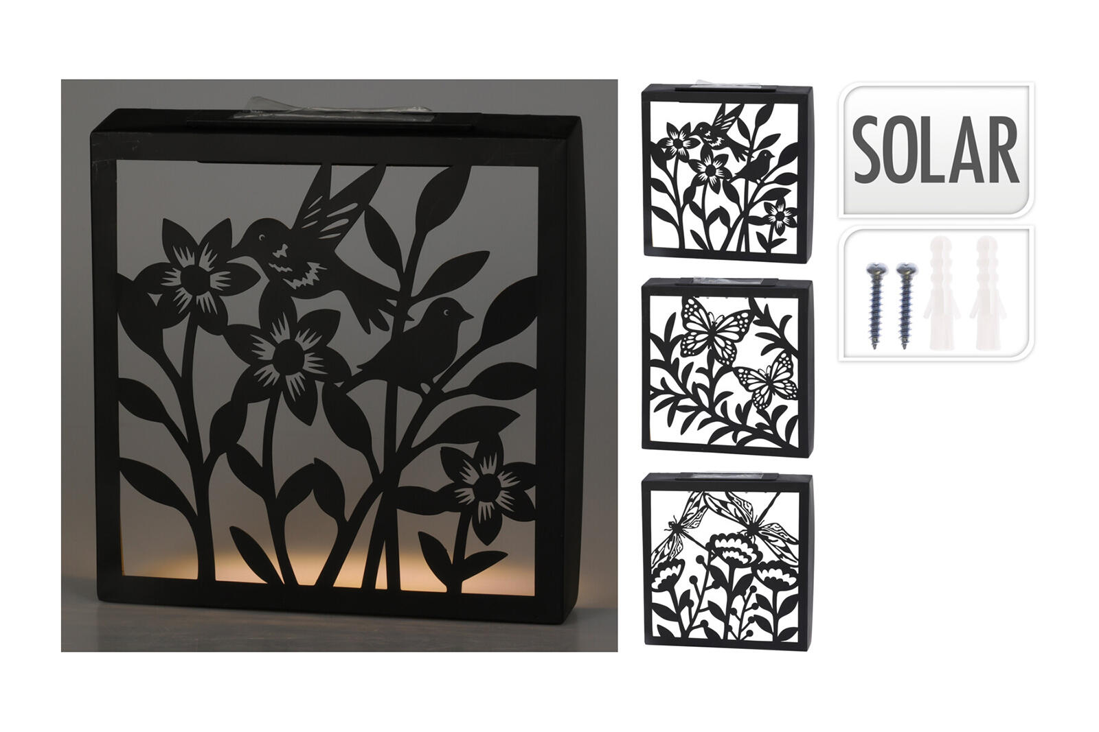 dekorace na zeď čtver.solární LED 26x26x5cm kov.ČER 0.39 Kg MTA MAXMIX Sklad14 387158