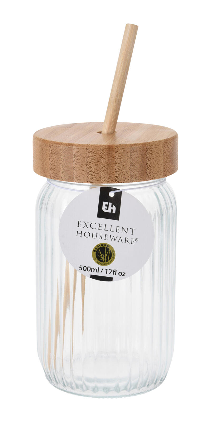 sklenice 500ml s víčkem a brčkem bambus/sklo 0.29 Kg MTA MAXMIX Sklad14 387176
