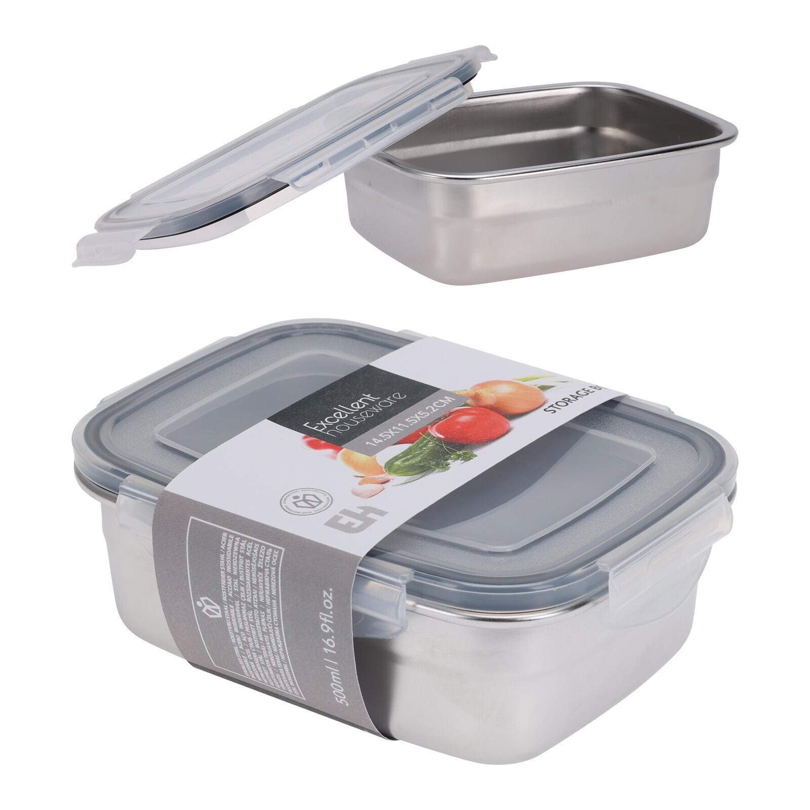 dóza obdél. 0,5l, 14,5x11,5x5,2cm, nerez+PH víčko s klick uz. 0.12 Kg MTA MAXMIX Sklad14 387187