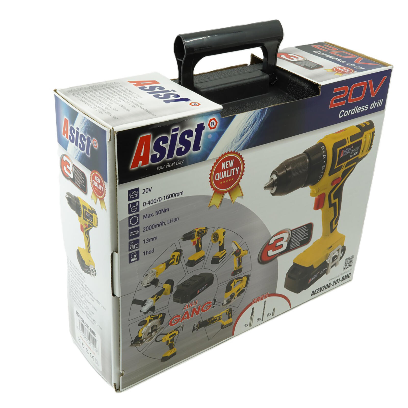 vrtačka Aku 20V 2,0Ah v kufru GANGSTART s baterií a nabíječkou ASIST 1.2 Kg MTA MAXMIX Sklad14 723752