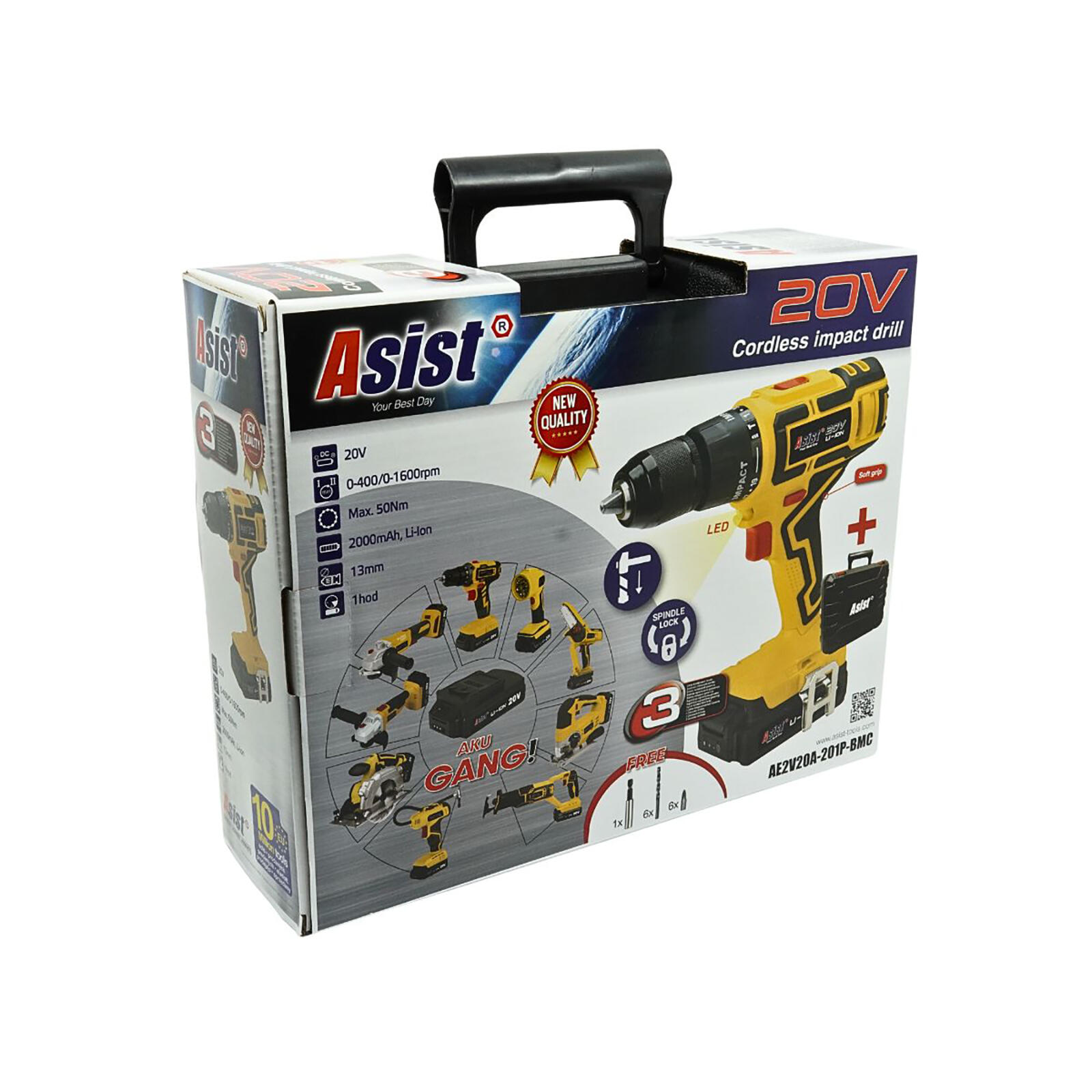 vrtačka Aku 20V s příklepem 2,0Ah v kufru GANGSTART s baterií a nabíječkou ASIST 1.2 Kg MTA MAXMIX Sklad14 723753