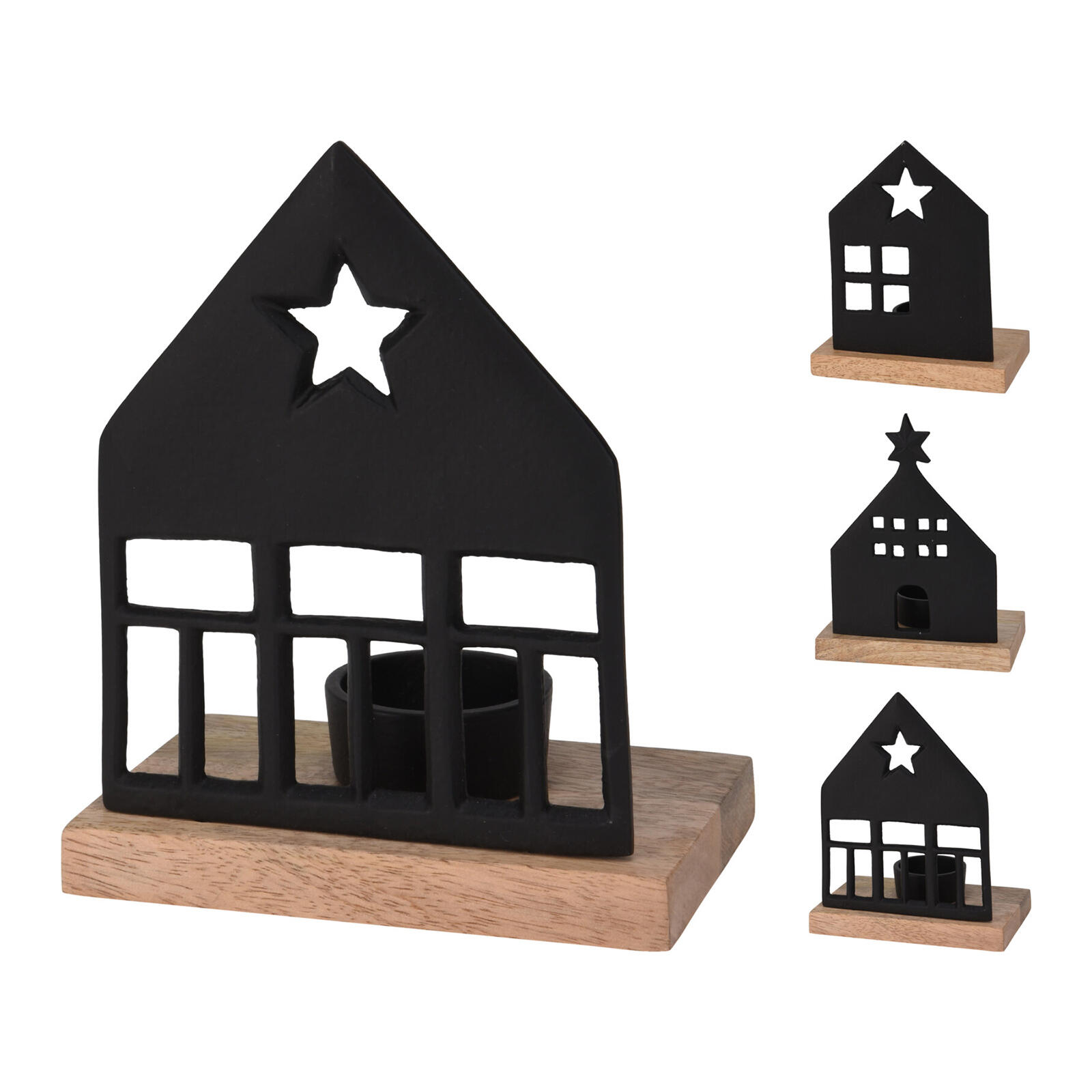 dekorace DOMEK 13x17cm na čajovou svíčku Al ČER/dřevo mix 0.27 Kg MTA MAXMIX Sklad14 387272 8721037071192
