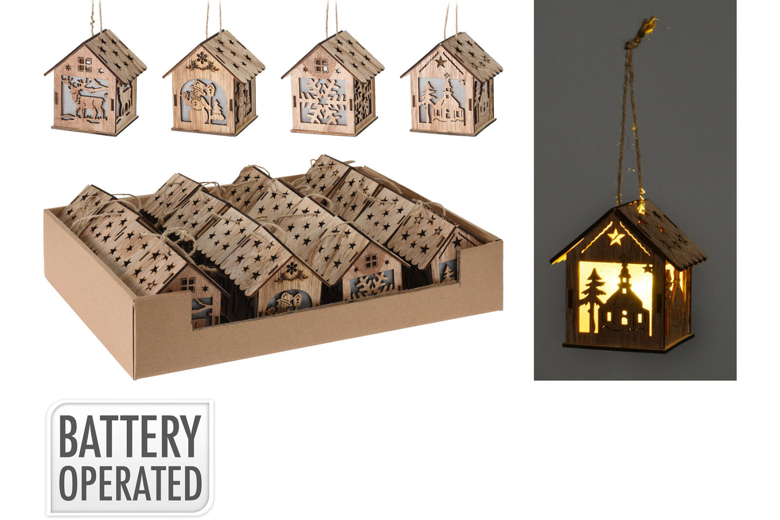 dekorace DOMEK 9cm LED závěsný dřev.mix 0.04 Kg MTA MAXMIX Sklad14 387310