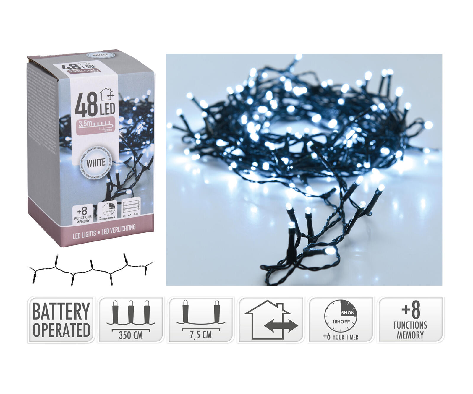 osvětlení vánoční  3,5m 48LED studená BÍ 8funkcí s časovačem 0.08 Kg MTA MAXMIX Sklad14 387339