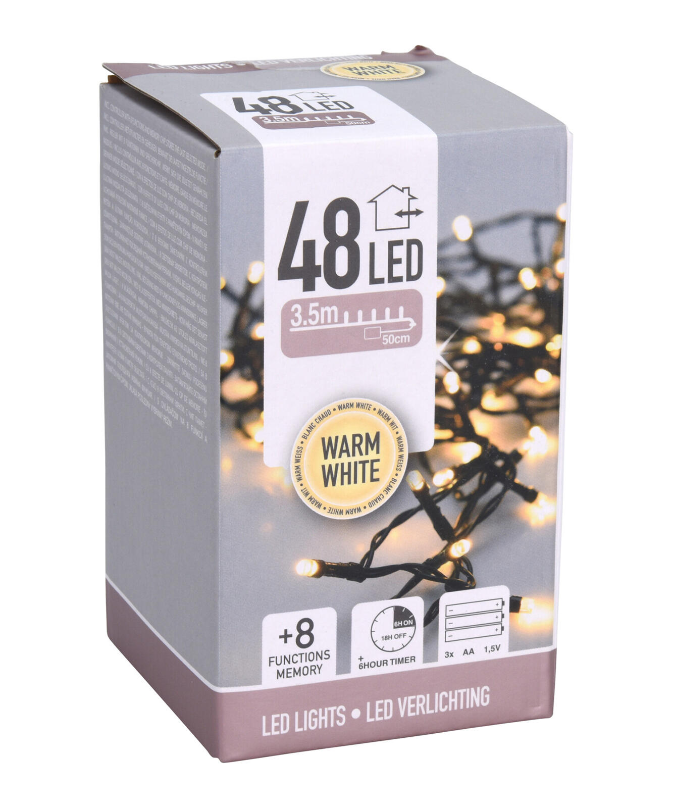 osvětlení vánoční  3,5m 48LED teplá BÍ 8funkcí s časovačem 0.08 Kg MTA MAXMIX Sklad14 387342 8719202261691