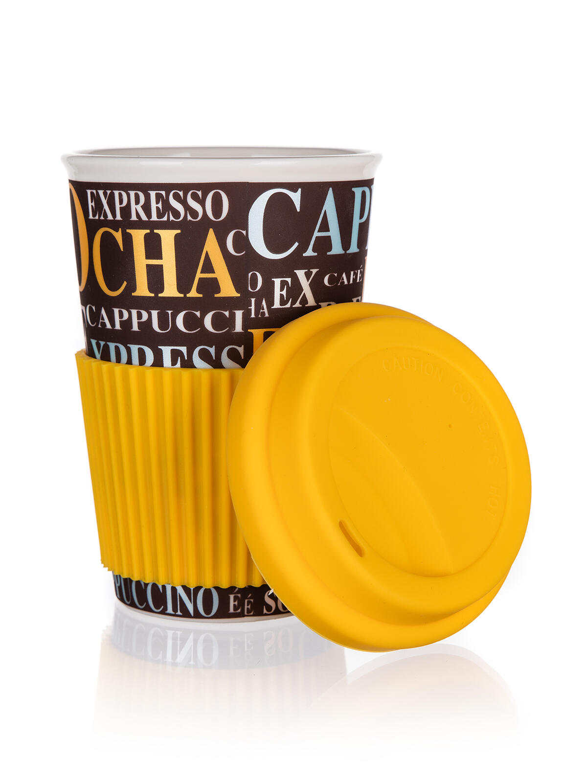 hrnek 400ml GO COFFEE silikon.víčko, keramický