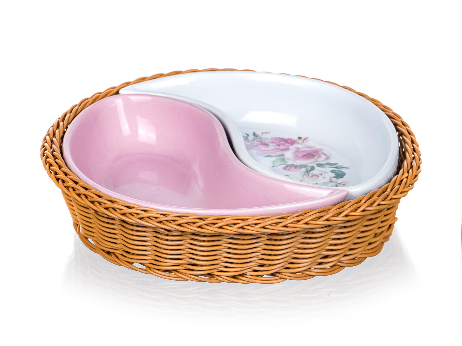 miska sada 2díl. pr.20,5cm ROSE, v košíku, keramika/proutí