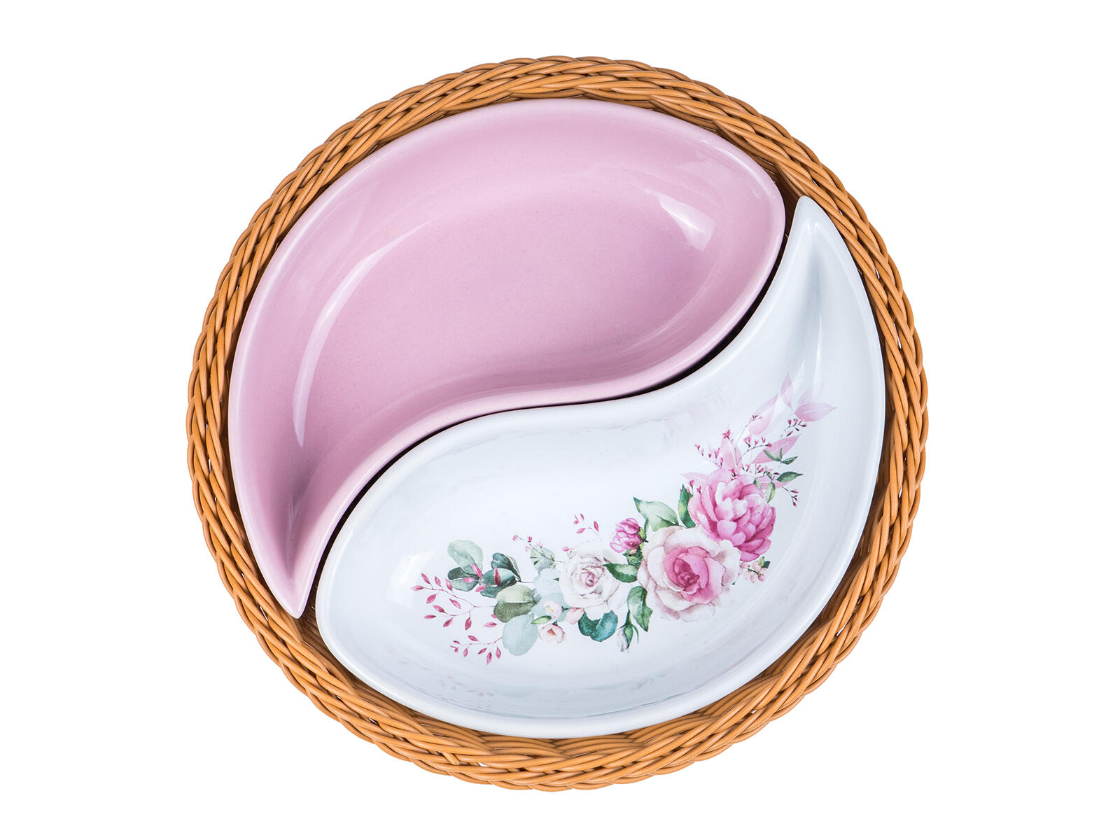 miska sada 2díl. pr.20,5cm ROSE, v košíku, keramika/proutí