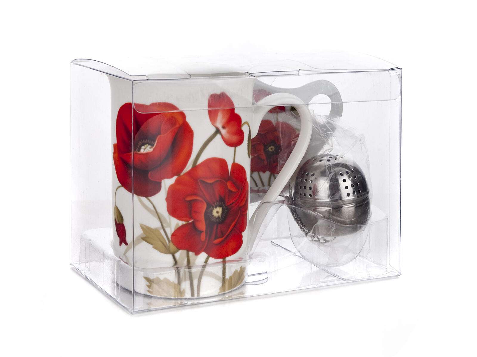 hrnek 340ml RED POPPY,tácek keramický,čajítko nerez sada 3díl. 0.36 Kg MTA MAXMIX Sklad14 287750