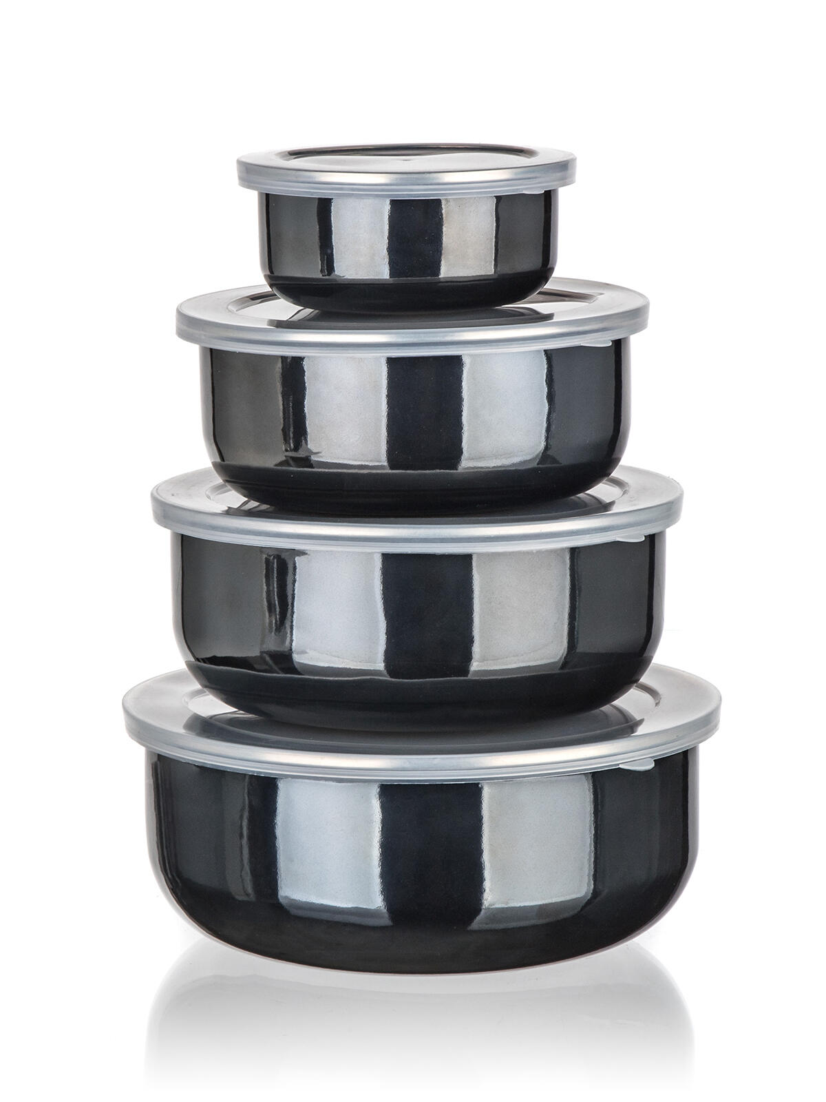 miska sada 8díl. (10,14,16,18cm + 4 víčka) smalt METALIC Black