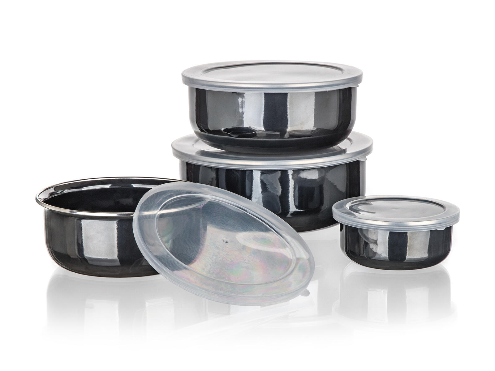miska sada 8díl. (10,14,16,18cm + 4 víčka) smalt METALIC Black
