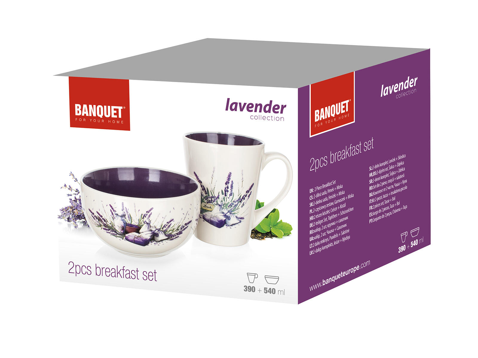 hrnek 360ml + miska 540 ml LAVENDER keramika sada 2díl.
