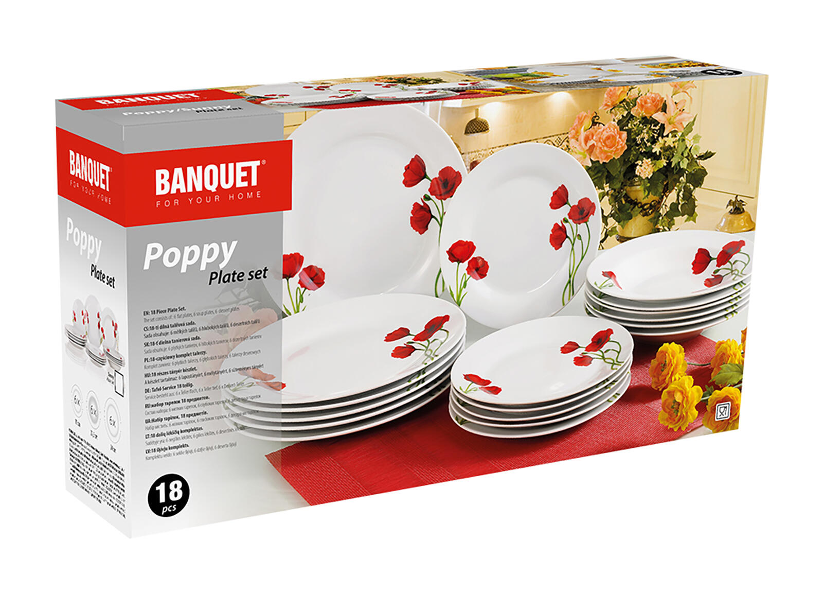 sada jídelní POPPY 18díl. porcelánová BÍ 7.43 Kg MTA MAXMIX Sklad14 287786