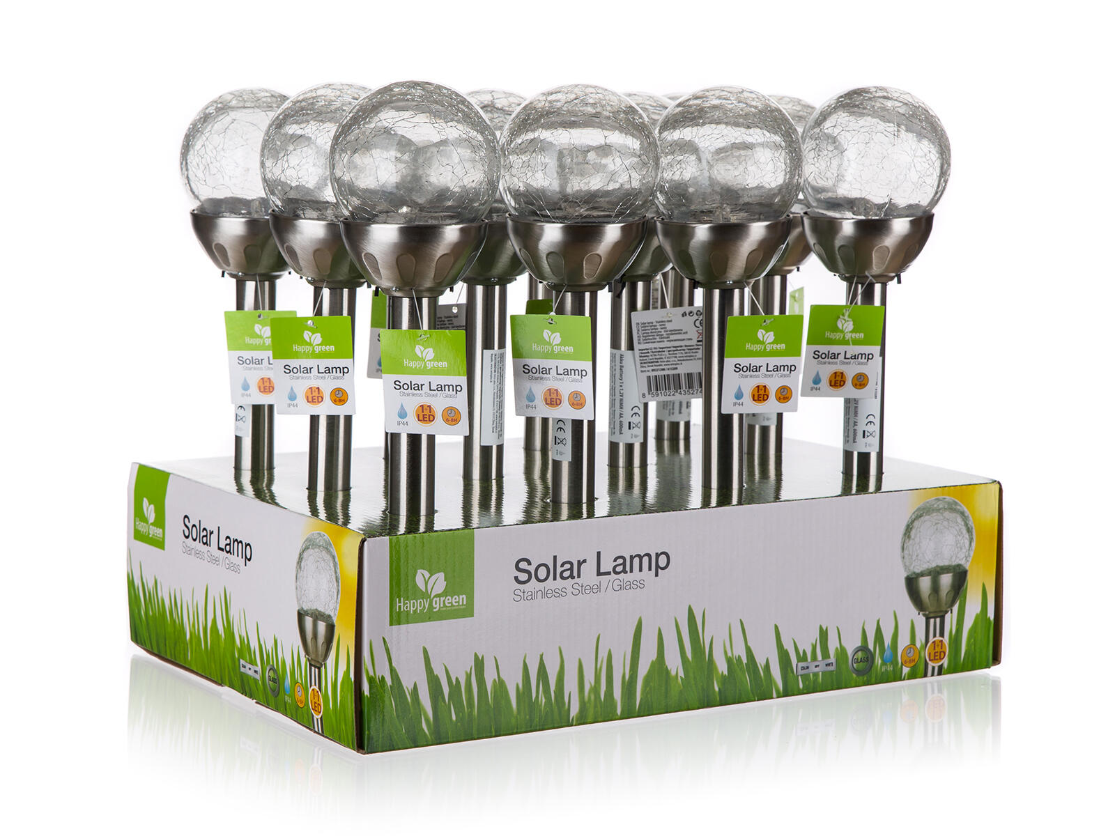 lampa solární KOULE  6cm, v.33,5cm, 1LED, nerez/sklo čirá 0.16 Kg MTA MAXMIX Sklad14 767059