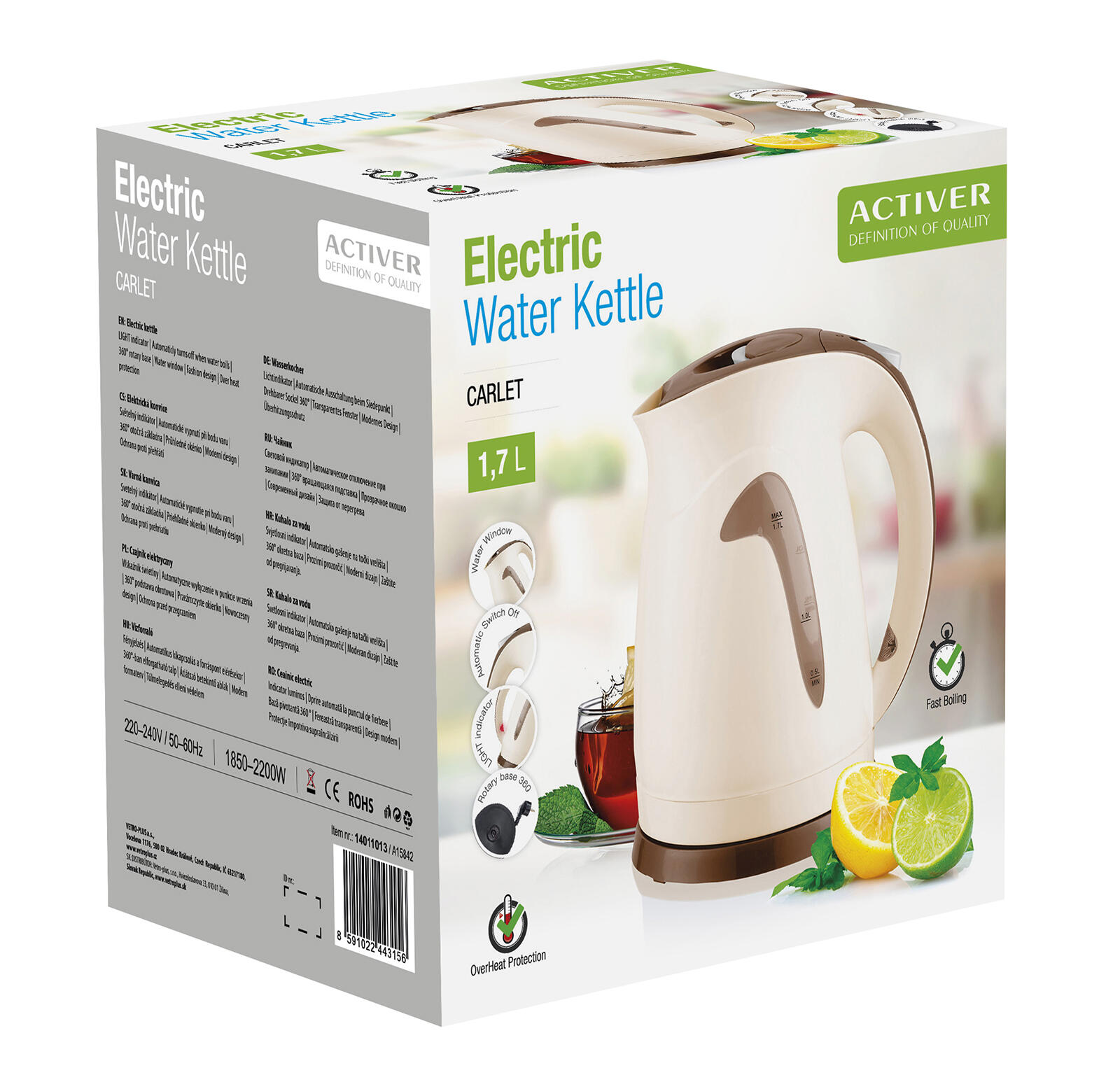 konvice rychlovarná CARLET 1,7l BÉŽ/HN 1850-2200W 0.86 Kg MTA MAXMIX Sklad14 326088