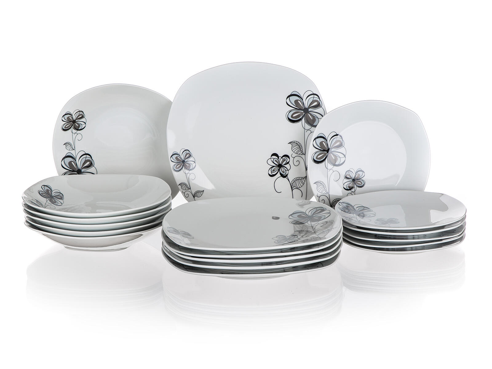 sada jídelní FLOREA square 18díl. porcelánová BÍ 8.05 Kg MTA MAXMIX Sklad14 326077