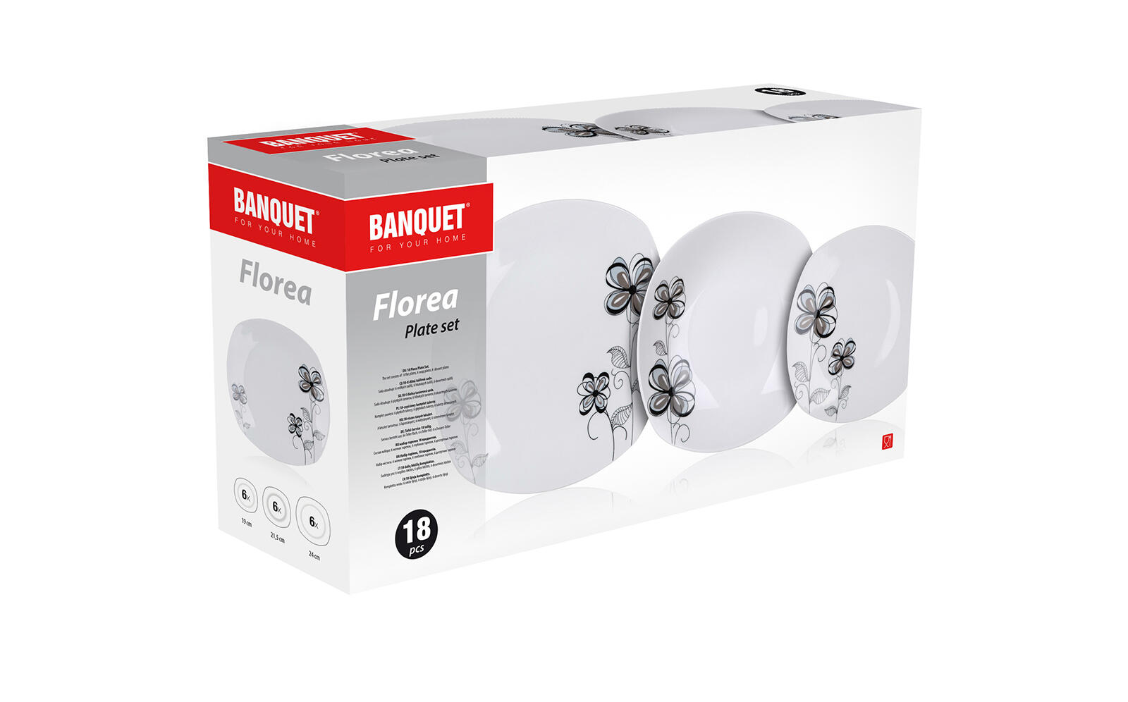 sada jídelní FLOREA square 18díl. porcelánová BÍ 8.05 Kg MTA MAXMIX Sklad14 326077